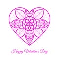 Vector Pink Fretwork Floral Heart. Happy Valentines Day Holiday