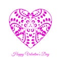 Vector Pink Fretwork Floral Heart. Happy Valentines Day Holiday