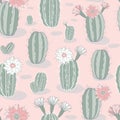 Vector pink green cactus flower seamless pattern print background. Royalty Free Stock Photo