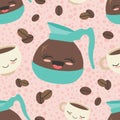 Vector Pink Happy Coffee Seamless Pattern Background