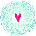 Vector pink heart on abstract background with frame from turquoise drops