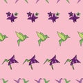 Vector Pink hummingbird Origami birds with different shapes and flowers background pattern Royalty Free Stock Photo