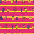 Vector Pink lantern festival doodle background pattern