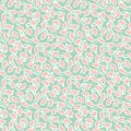 Vector pink lemons and white leaves on mint background ditsy seamless pattern