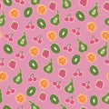 Vector Pink mixed fruit seamless pattern background