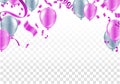 Vector Pink party balloons illustration. Confetti and ribbons flag ribbons, Celebration background template Royalty Free Stock Photo