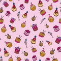 Vector Pink Party Foods and Drinks background pattern Royalty Free Stock Photo