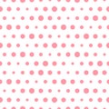 Vector pink polka dot seamless pattern. Circles of different sizes on the white background. Simple abstract vintage design. Royalty Free Stock Photo