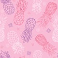 Vector pink and purple pineapples doodle texture summer tropical seamless pattern background. Great as a textile print