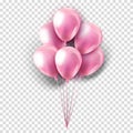 Pink realistic collection of balloons on transparent background. Party decoration for festival, birthday, anniversary, baby girl Royalty Free Stock Photo