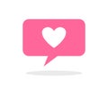 Vector pink rectangular feedback icon with heart in flat style