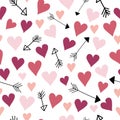 Vector pink and red love hearts and arrows