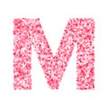 Vector pink & red Valentines Day heartshapes font, letter M