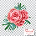 Vector pink rose on a transparent background. Flower bouquet. De Royalty Free Stock Photo