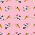 Vector Pink scissors and glue background pattern