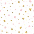 Vector pink seamless pattern decoreted gold pink stars for Christmas backgound or baby shower sweet girl design