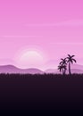 Vector pink sky with silhouettes of trees and hills Royalty Free Stock Photo