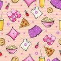 Vector Pink Slumber Party Food Objects Seamless Royalty Free Stock Photo