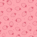 Vector Cute Pink Strawberries Outline Doddle Pattern Royalty Free Stock Photo