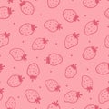 Vector Cute Pink Strawberries Outline Doddle Pattern