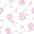 Vector Pink Sunflower Lineart with Colorful Confetti seamless pattern background. Perfect for fabric, scrapbooking and Royalty Free Stock Photo