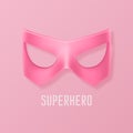 Vector Pink Super Hero Mask. Face Character, Superhero Comic Book Mask Closeup Isolated with Shadow in Front View