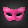 Vector Pink Super Hero Mask. Face Character, Superhero Comic Book Mask Closeup Isolated with Shadow in Front View