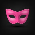 Vector Pink Super Hero Mask. Face Character, Superhero Comic Book Mask Closeup Isolated with Shadow in Front View