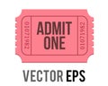 Vector pink tradional admission ticket icon with words Admit one and number