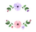 Vector pink and violet flowers and leaves. Decorative elements. Spring summer design.