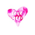 Vector pink Watercolour hearts love you on white background. Romantic element for wrapping, tissue, greeting cards