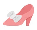 Vector pink woman slipper with hill and bow icon. Fairytale Cinderella shoe illustration isolated on white background. Cartoon