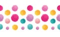 Vector Pink Yellow Colorful Birthday Party Pom Poms Set Horizontal Seamless Repeat Border Pattern. Great for handmade