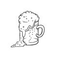 Vector pint, tumbler of beer isolated color sketch illustration. Bubbles and foam pouring from mug. Drink alcoholic