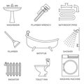 Vector pipeline plumbing icons in thin line style Royalty Free Stock Photo