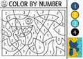 Vector pirate color by number activity with toothy shark. Treasure island scene. Black and white counting game with cute animal or