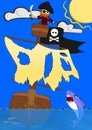 Vector Pirate in Crow's Nest Fighting Shark