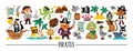 Vector pirate horizontal set with sailors and animals. Sea adventures card template or treasure island design for banners,