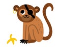 Vector pirate monkey icon. Cute one eye animal illustration. Treasure island hunter with banana skin. Funny pirate party element