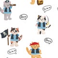 Vector pirate seamless pattern. Cute cats pirate Royalty Free Stock Photo