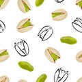 Vector Pistachios seamless pattern. Color cartoon flat illustration of nuts Royalty Free Stock Photo