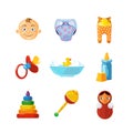 Vector pistures of Toys icons set isolate on white background. Royalty Free Stock Photo