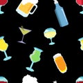 Vector Pixel Art Bar Drinks Seamless Pattern