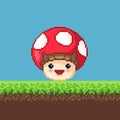 Vector pixel art 8 bit game scene with mushroom. Pixelart jumping mushroom for game.