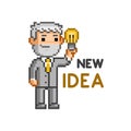 Vector pixel art businessman and new idea Royalty Free Stock Photo