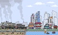 Vector pixel art city half slum