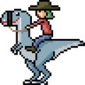 Vector pixel art dinosaur rider Royalty Free Stock Photo