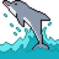 Vector pixel art dolphin jump Royalty Free Stock Photo