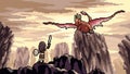 Vector pixel art dragon fight