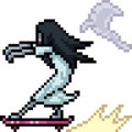 Vector pixel art ghost skateboard